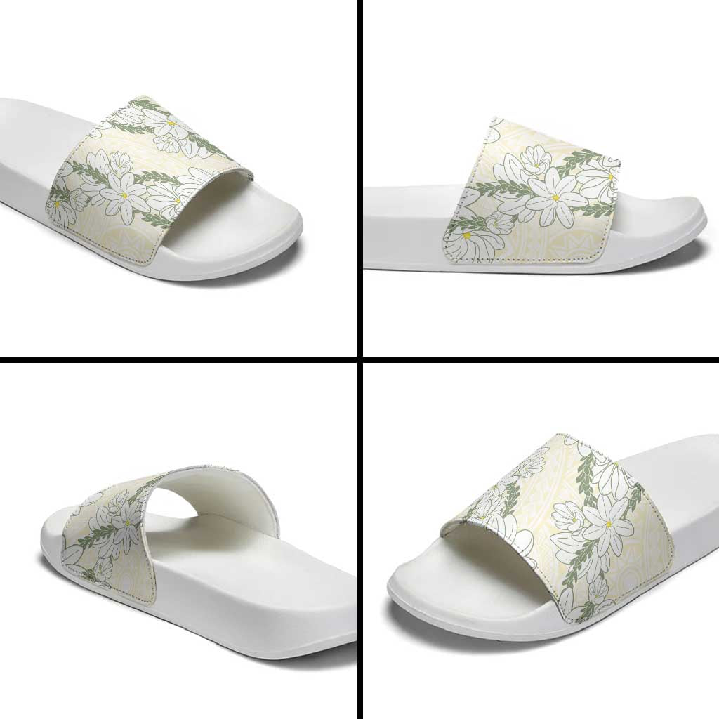 Ia Orana Tahiti Tiare Slide Sandals Lemon Yellow Lei - Polynesian Pride