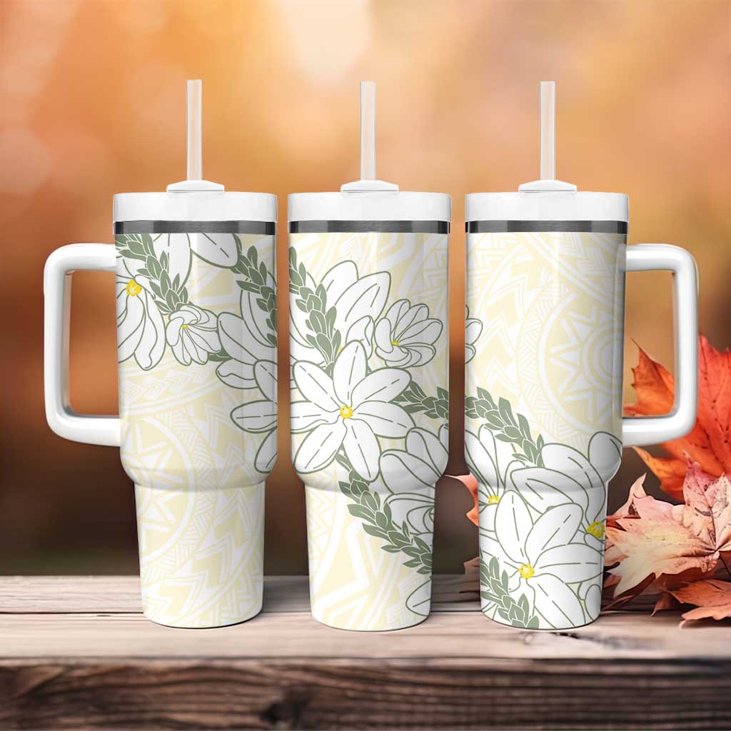 Ia Orana Tahiti Tiare Tumbler With Handle Lemon Yellow Lei - Polynesian Pride