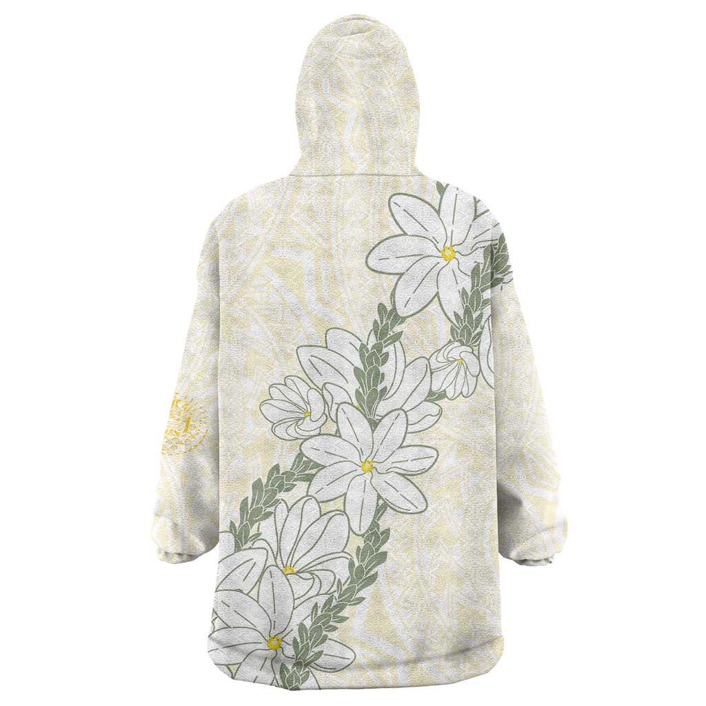 Ia Orana Tahiti Tiare Wearable Blanket Hoodie Lemon Yellow Lei - Polynesian Pride