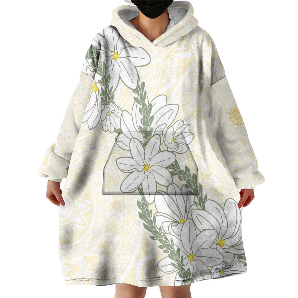 Ia Orana Tahiti Tiare Wearable Blanket Hoodie Lemon Yellow Lei - Polynesian Pride