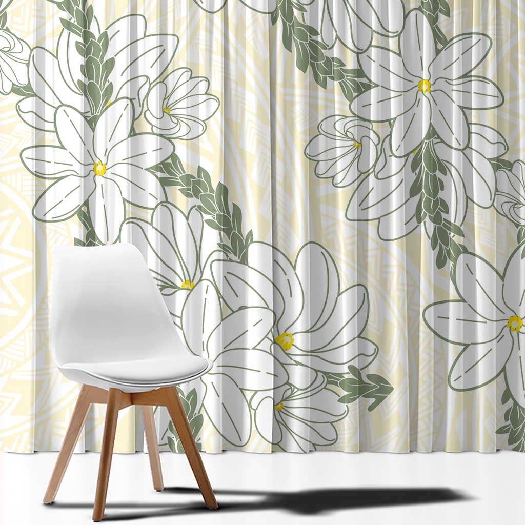 Ia Orana Tahiti Tiare Window Curtain Lemon Yellow Lei - Polynesian Pride