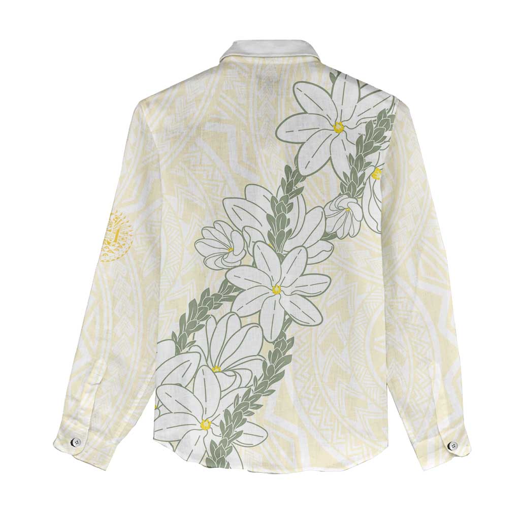 Ia Orana Tahiti Tiare Women Casual Shirt Lemon Yellow Lei - Polynesian Pride