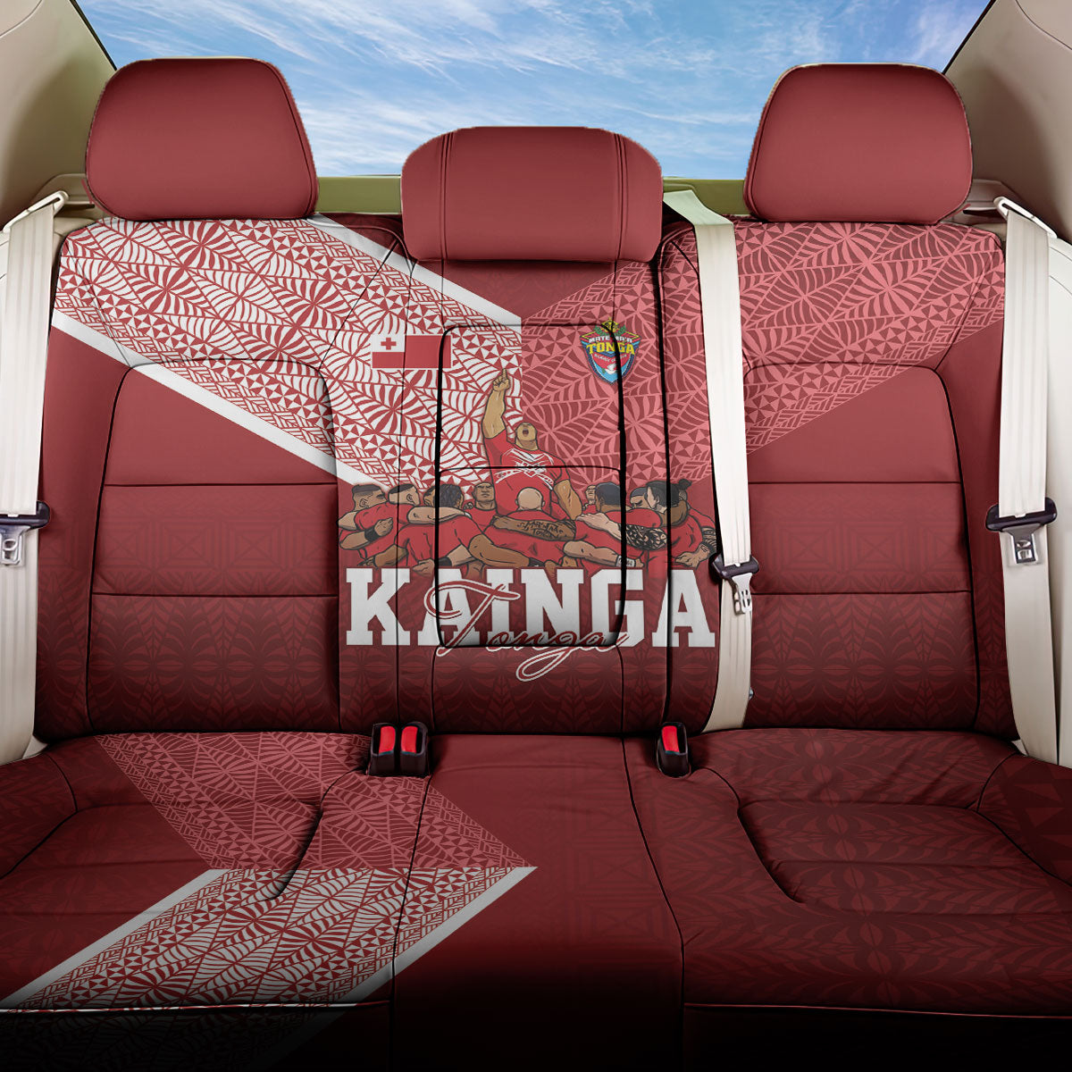 Mate Ma'a Tonga Ngatu Back Car Seat Cover Kainga - Sipi Tau LT7 One Size Red - Polynesian Pride