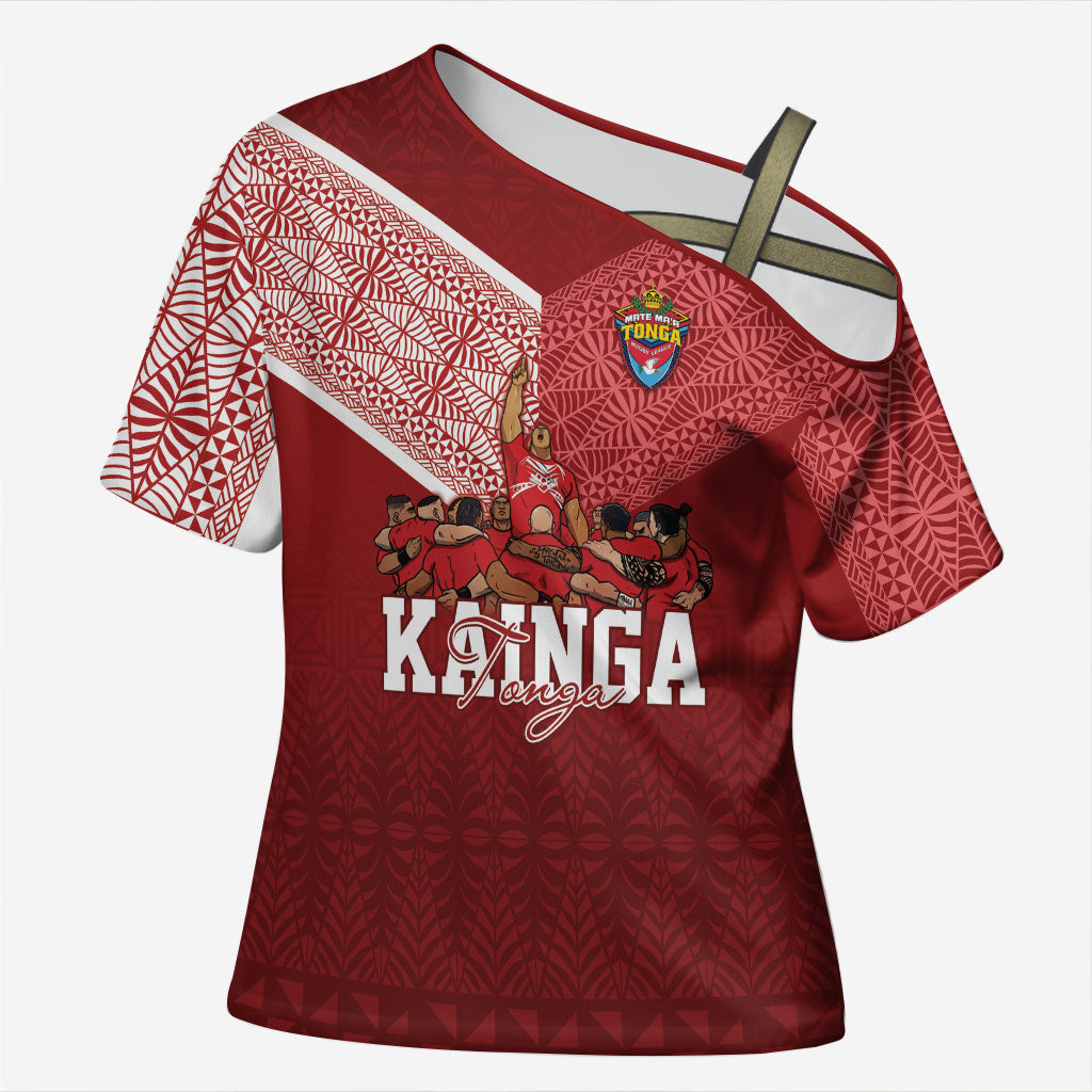 Mate Ma'a Tonga Custom Ngatu Cross Shoulder Shirt Kainga - Sipi Tau LT7 Female Red - Polynesian Pride
