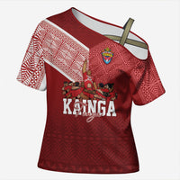 Mate Ma'a Tonga Custom Ngatu Cross Shoulder Shirt Kainga - Sipi Tau LT7 Female Red - Polynesian Pride