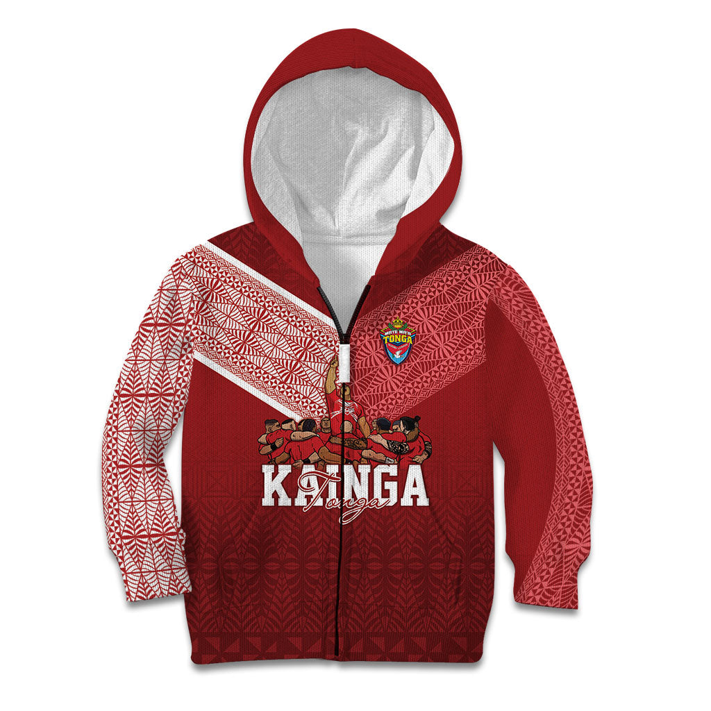 Mate Ma'a Tonga Custom Ngatu Kid Hoodie Kainga - Sipi Tau LT7 Zip Hoodie Red - Polynesian Pride