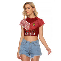 Mate Ma'a Tonga Custom Ngatu Raglan Cropped T Shirt Kainga - Sipi Tau LT7 Female Red - Polynesian Pride