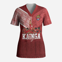 Mate Ma'a Tonga Custom Ngatu Scrub Top Kainga - Sipi Tau LT7 Adult Red - Polynesian Pride
