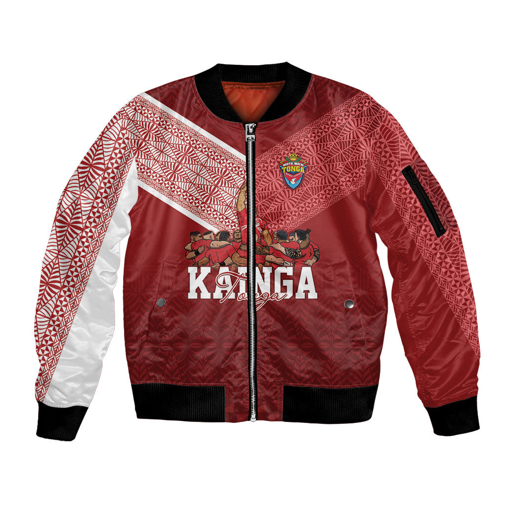 Mate Ma'a Tonga Custom Ngatu Sleeve Zip Bomber Jacket Kainga - Sipi Tau LT7 Unisex Red - Polynesian Pride