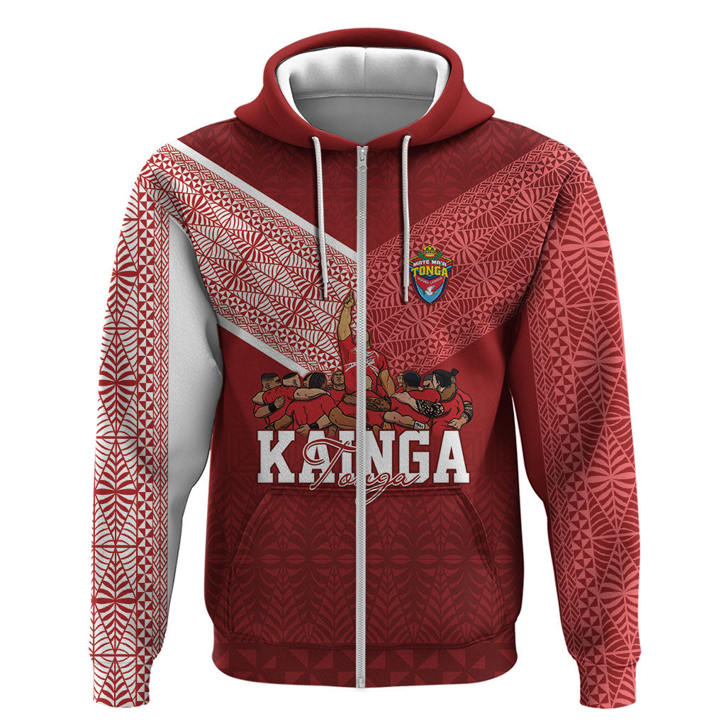 Mate Ma'a Tonga Custom Ngatu Zip Hoodie Kainga - Sipi Tau LT7 Zip Hoodie Red - Polynesian Pride