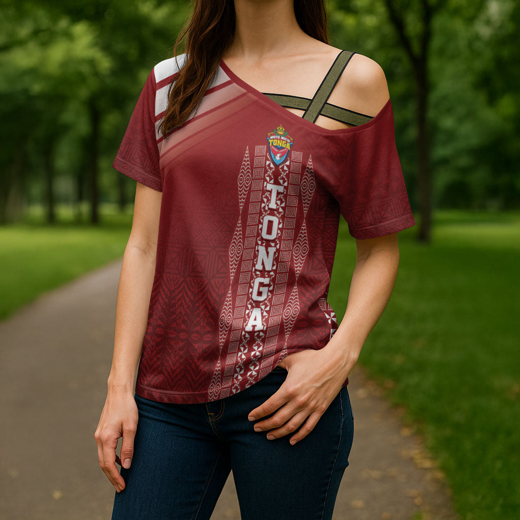 Mate Ma'a Tonga Custom Cross Shoulder Shirt Basic Ngatu Kupesi Motif LT7 - Polynesian Pride