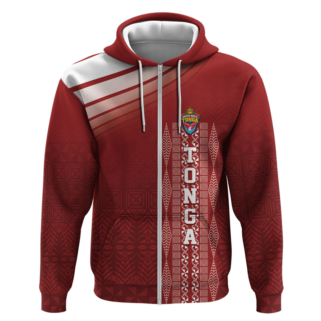 Mate Ma'a Tonga Custom Hoodie Basic Ngatu Kupesi Motif LT7 Zip Hoodie Red - Polynesian Pride