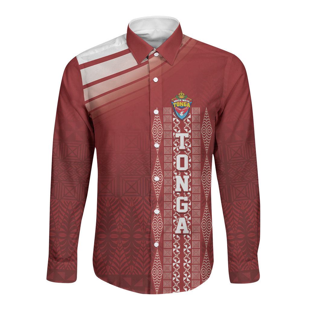 Mate Ma'a Tonga Custom Long Sleeve Button Shirt Basic Ngatu Kupesi Motif