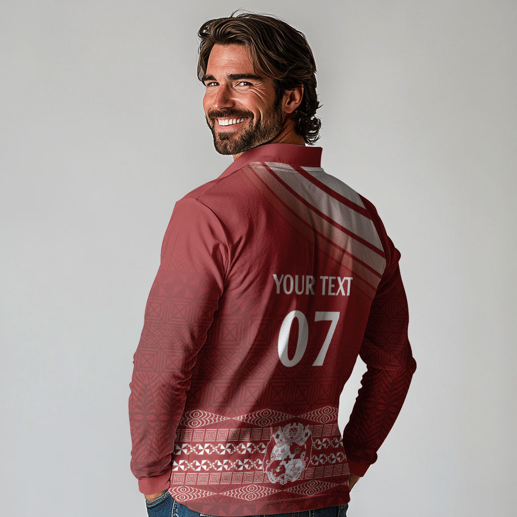 Mate Ma'a Tonga Custom Long Sleeve Polo Shirt Basic Ngatu Kupesi Motif LT7 - Polynesian Pride