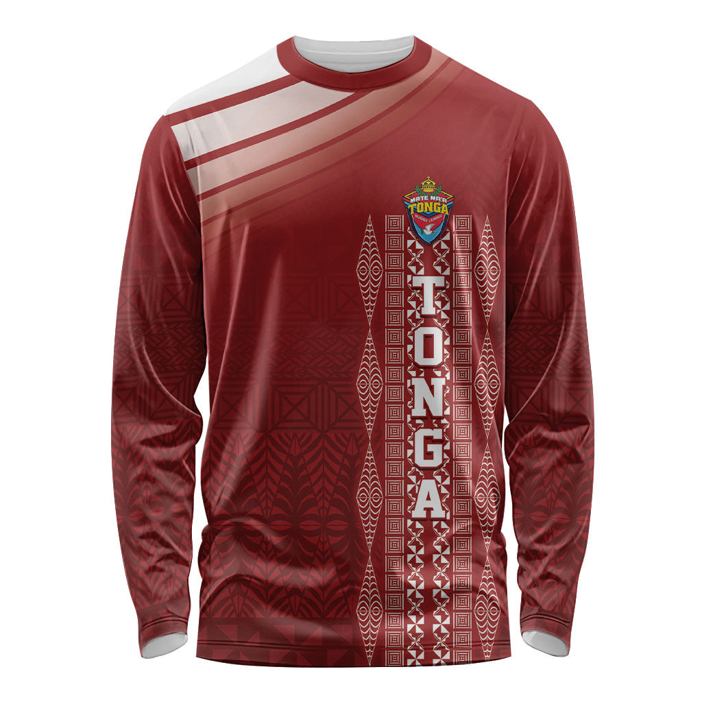 Mate Ma'a Tonga Custom Long Sleeve Shirt Basic Ngatu Kupesi Motif LT7 Unisex Red - Polynesian Pride