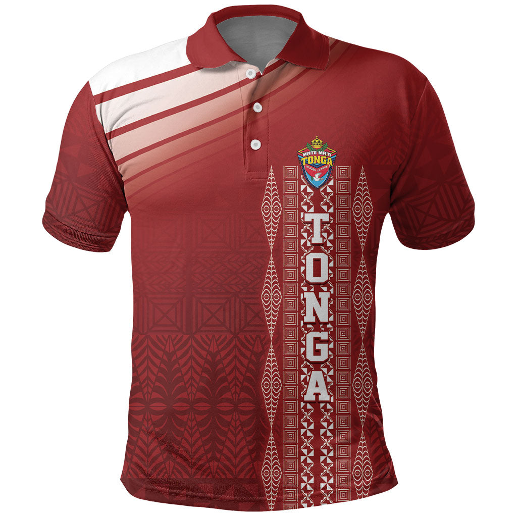 Mate Ma'a Tonga Custom Polo Shirt Basic Ngatu Kupesi Motif LT7 Red - Polynesian Pride