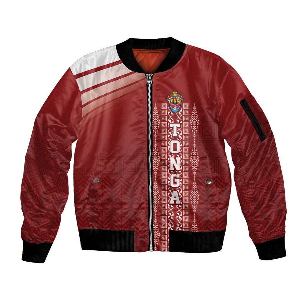 Mate Ma'a Tonga Custom Sleeve Zip Bomber Jacket Basic Ngatu Kupesi Motif LT7 Unisex Red - Polynesian Pride