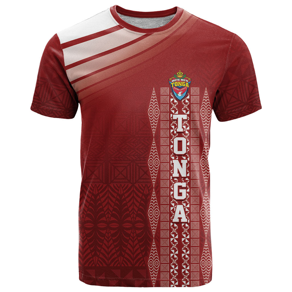 Mate Ma'a Tonga Custom T Shirt Basic Ngatu Kupesi Motif LT7 Red - Polynesian Pride
