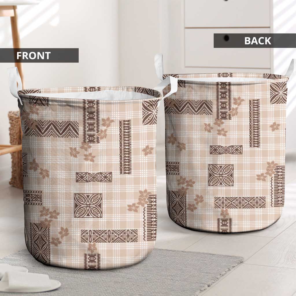 Hawaiian Quilt Tapa On Beige Palaka Motifs Laundry Basket