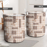 Hawaiian Quilt Tapa On Beige Palaka Motifs Laundry Basket