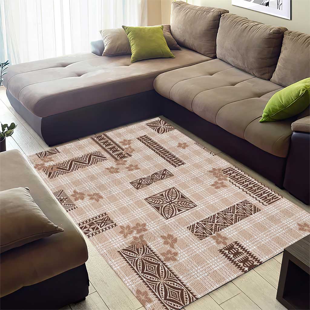 Hawaiian Quilt Tapa On Beige Palaka Motifs Area Rug