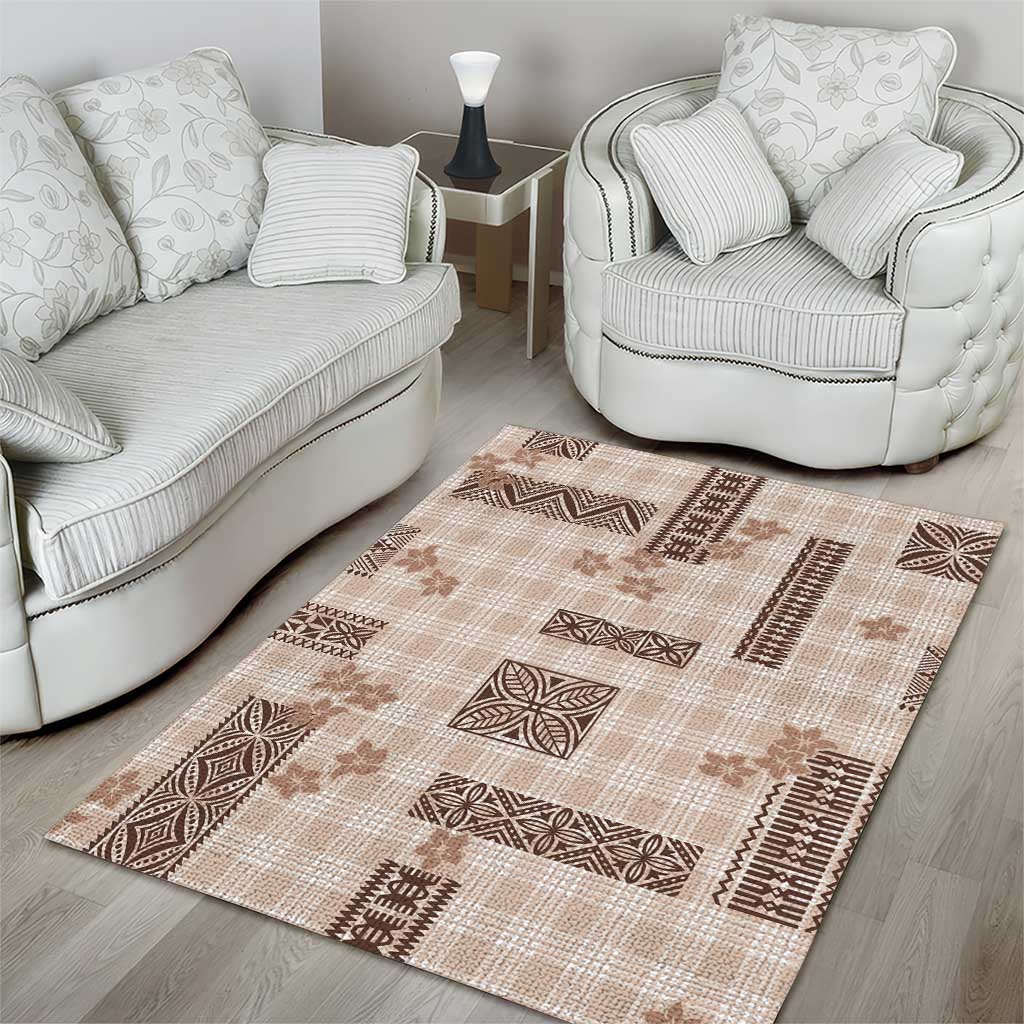 Hawaiian Quilt Tapa On Beige Palaka Motifs Area Rug