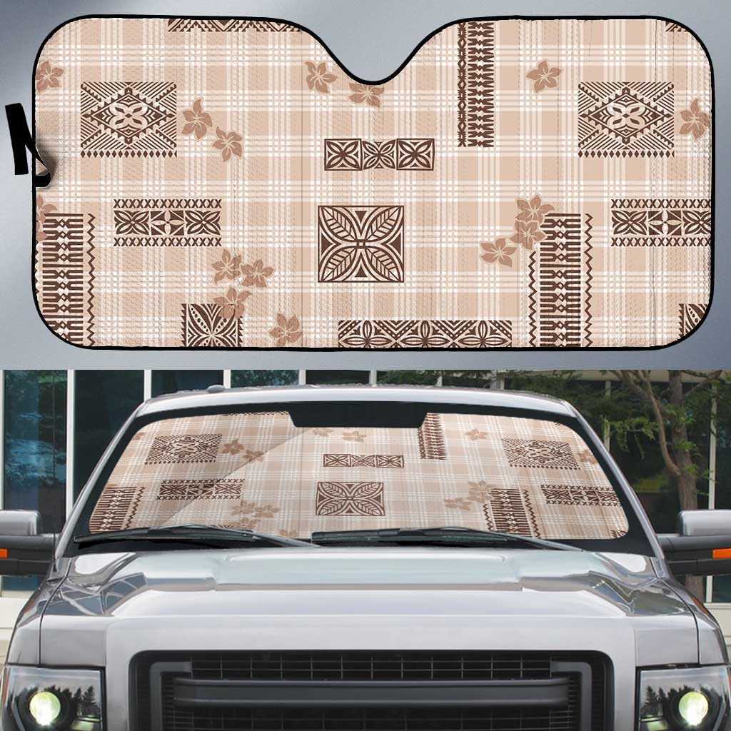 Hawaiian Quilt Tapa On Beige Palaka Motifs Auto Sun Shade