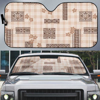 Hawaiian Quilt Tapa On Beige Palaka Motifs Auto Sun Shade