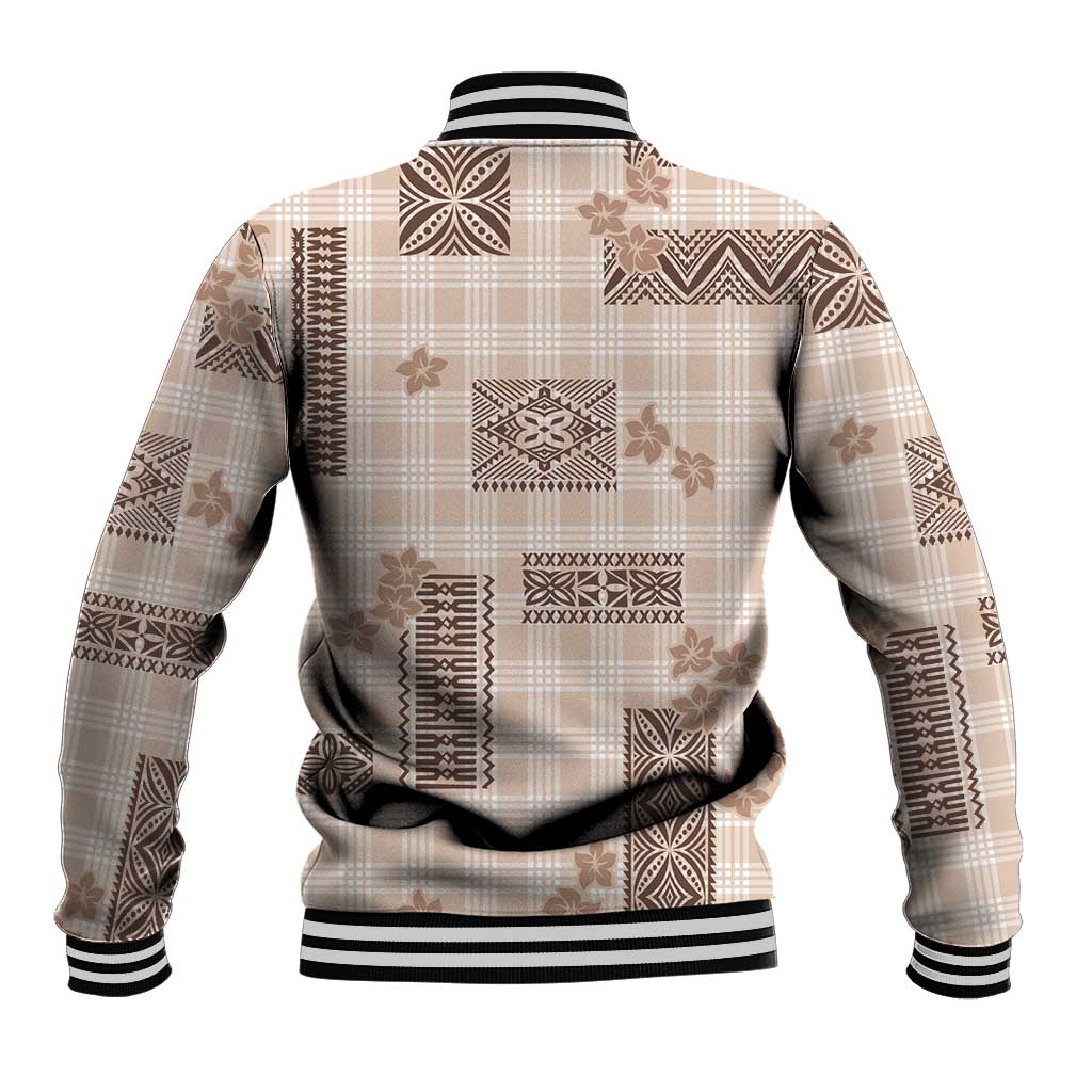 Hawaiian Quilt Tapa On Beige Palaka Motifs Baseball Jacket