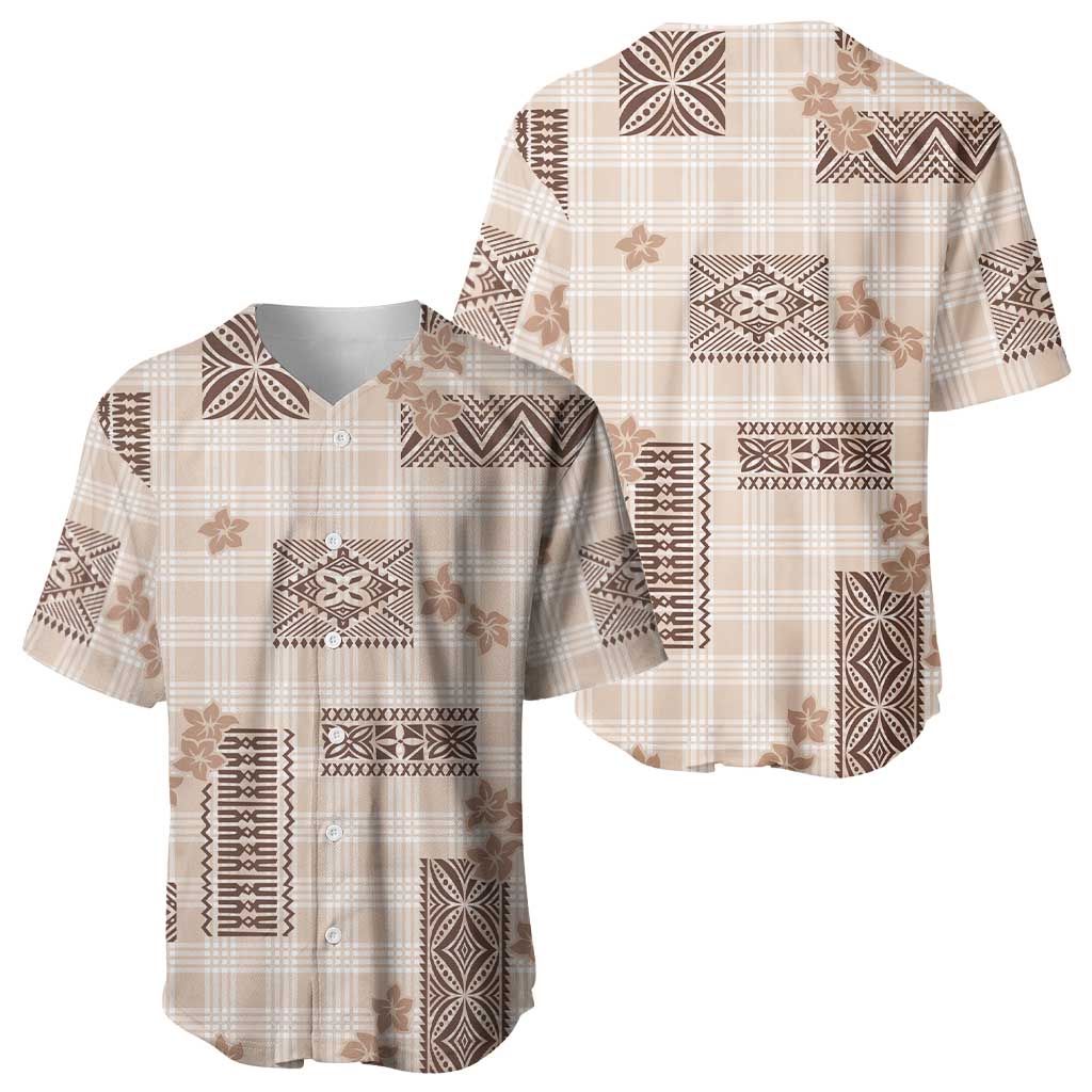 Hawaiian Quilt Tapa On Beige Palaka Motifs Baseball Jersey