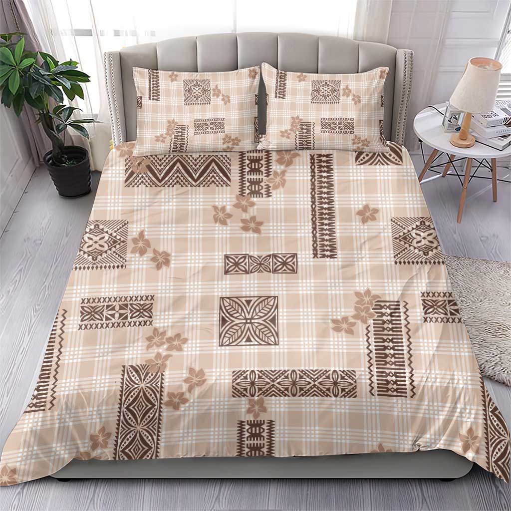 Hawaiian Quilt Tapa On Beige Palaka Motifs Bedding Set