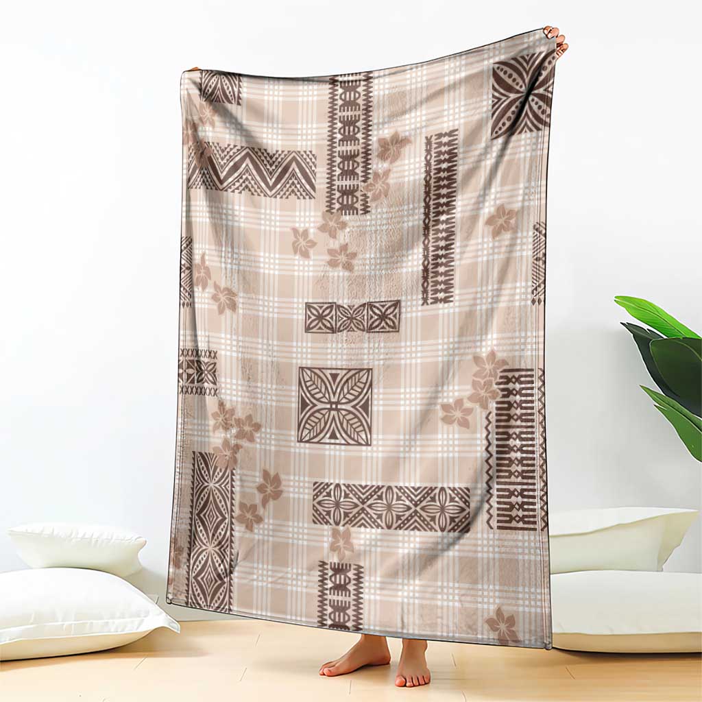 Hawaiian Quilt Tapa On Beige Palaka Motifs Blanket