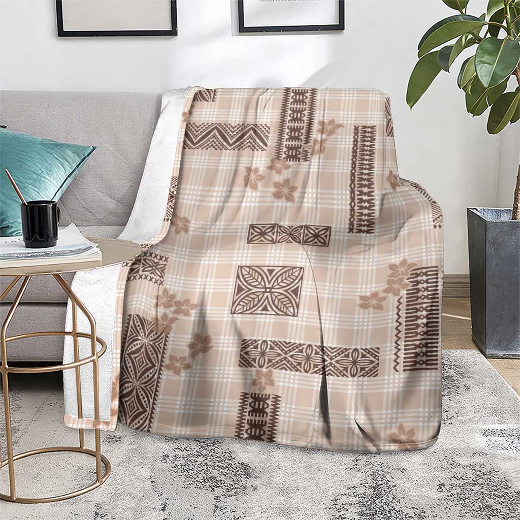 Hawaiian Quilt Tapa On Beige Palaka Motifs Blanket