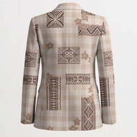 Hawaiian Quilt Tapa On Beige Palaka Motifs Blazer
