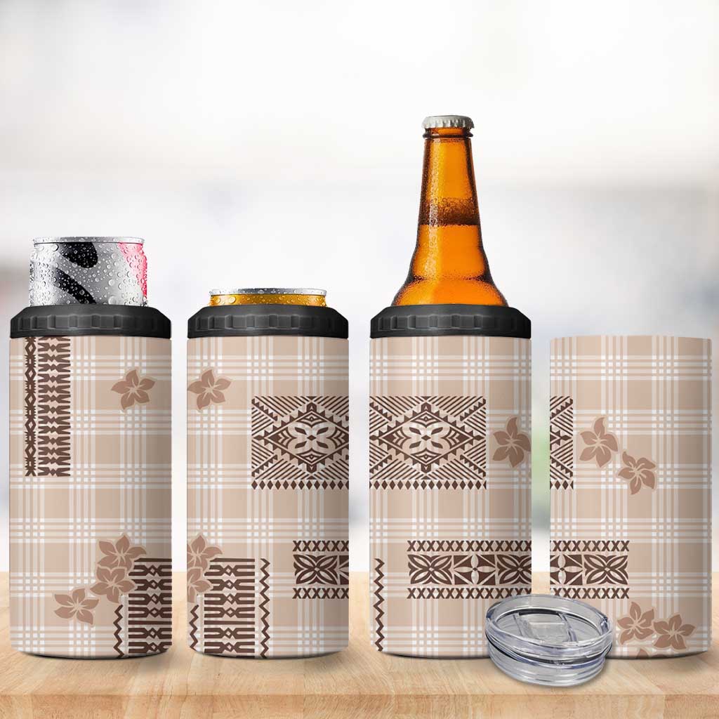 Hawaiian Quilt Tapa On Beige Palaka Motifs 4 in 1 Can Cooler Tumbler LT7 - Polynesian Pride