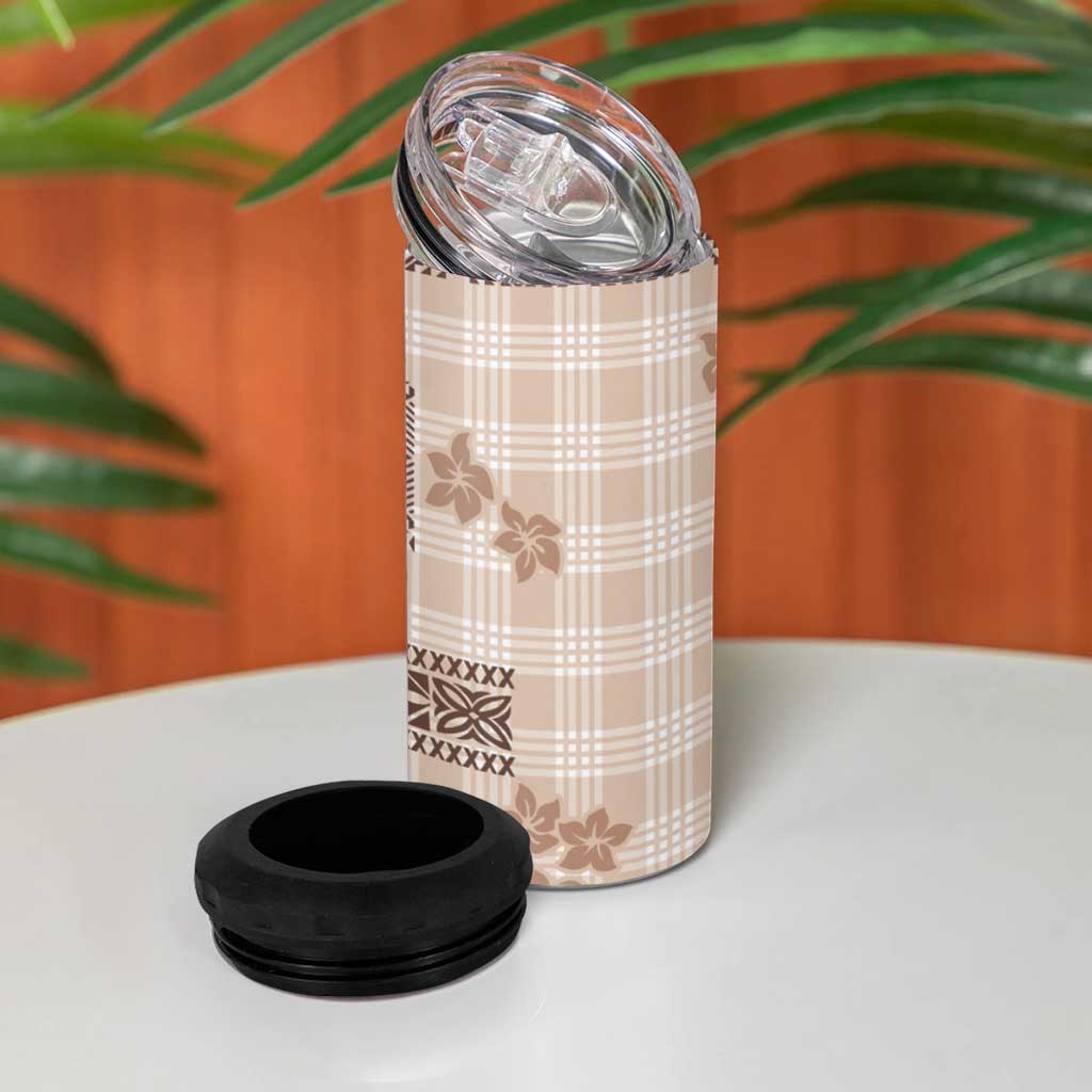 Hawaiian Quilt Tapa On Beige Palaka Motifs 4 in 1 Can Cooler Tumbler LT7 - Polynesian Pride