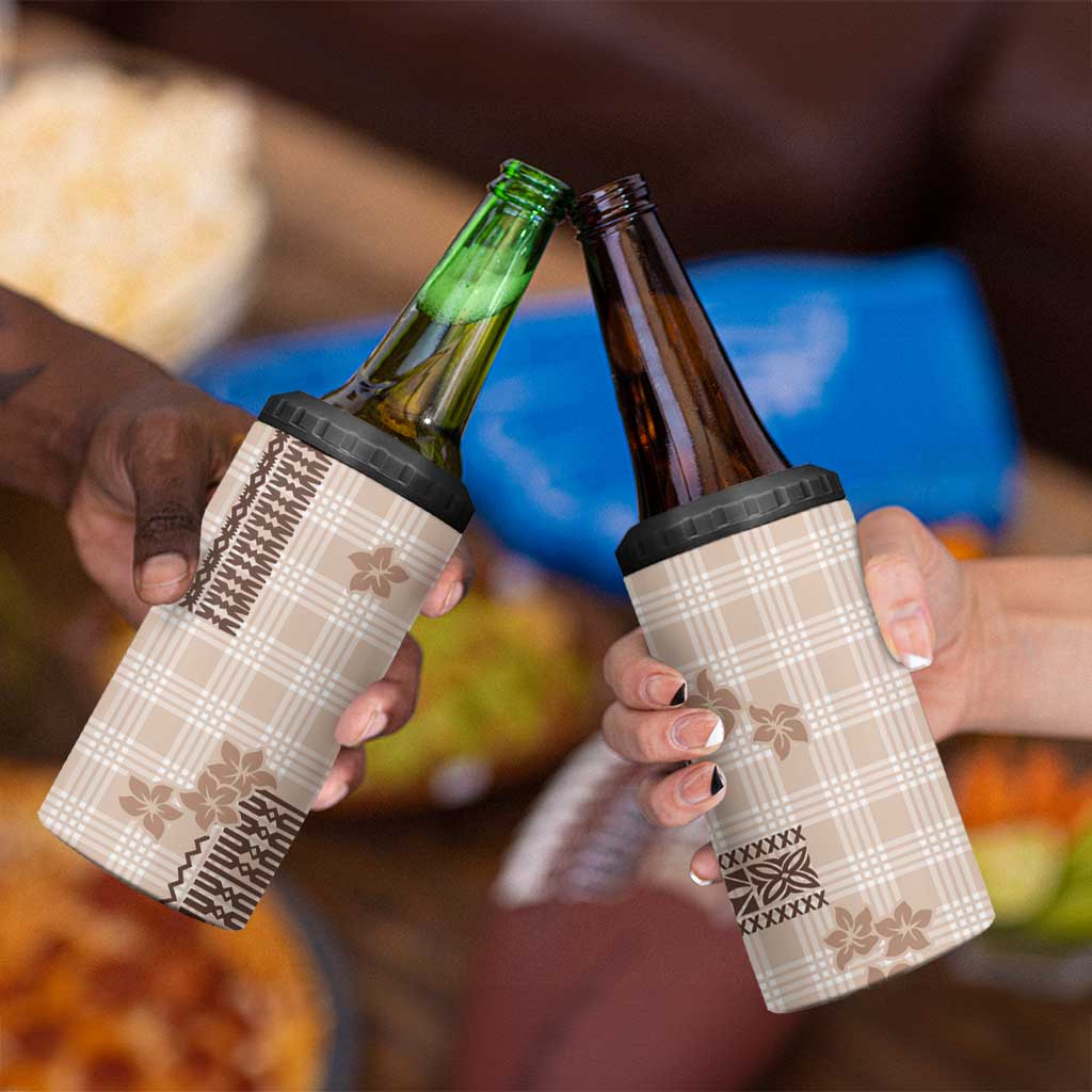 Hawaiian Quilt Tapa On Beige Palaka Motifs 4 in 1 Can Cooler Tumbler LT7 - Polynesian Pride