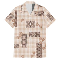 Hawaiian Quilt Tapa On Beige Palaka Motifs Family Matching Long Sleeve Bodycon Dress and Hawaiian Shirt LT7 Dad's Shirt - Short Sleeve Beige - Polynesian Pride