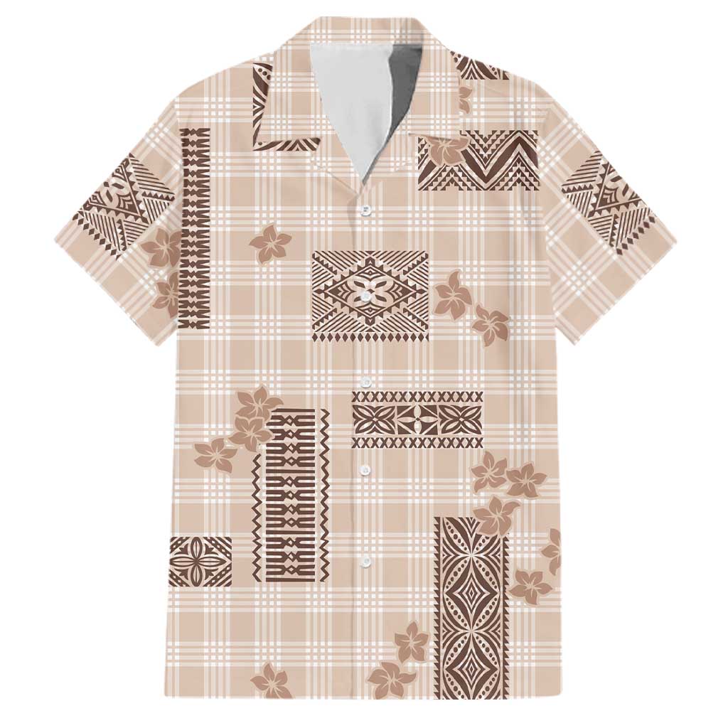 Hawaiian Quilt Tapa On Beige Palaka Motifs Family Matching Puletasi and Hawaiian Shirt LT7 Dad's Shirt - Short Sleeve Beige - Polynesian Pride