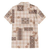 Hawaiian Quilt Tapa On Beige Palaka Motifs Family Matching Puletasi and Hawaiian Shirt LT7 - Polynesian Pride