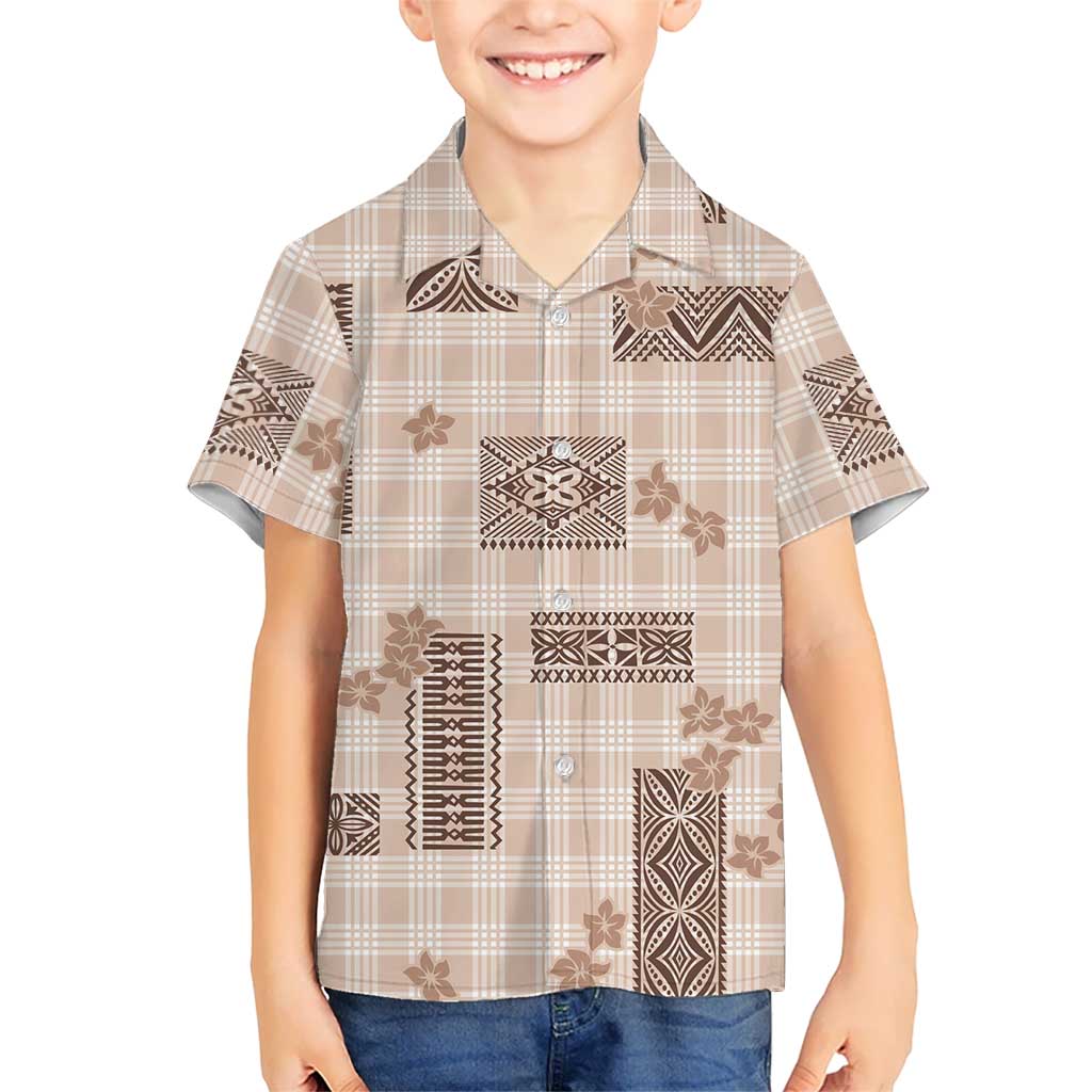 Hawaiian Quilt Tapa On Beige Palaka Motifs Kid Hawaiian Shirt