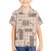 Hawaiian Quilt Tapa On Beige Palaka Motifs Kid Hawaiian Shirt