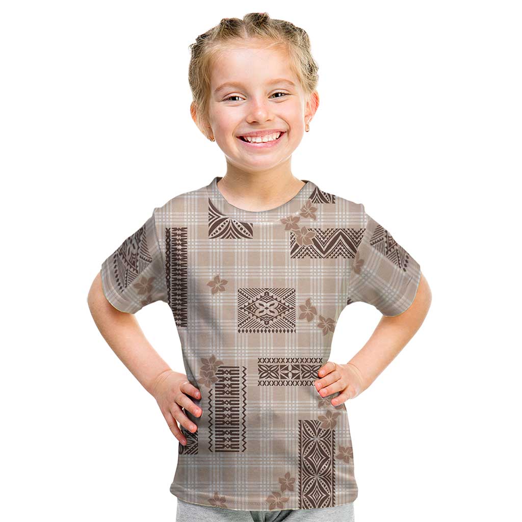 Hawaiian Quilt Tapa On Beige Palaka Motifs Kid T Shirt