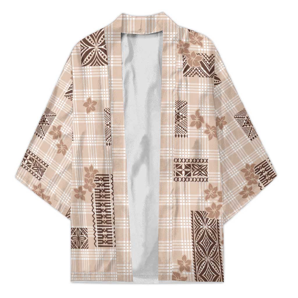 Hawaiian Quilt Tapa On Beige Palaka Motifs Kimono