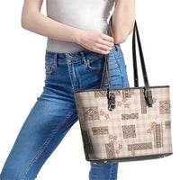Hawaiian Quilt Tapa On Beige Palaka Motifs Leather Tote Bag