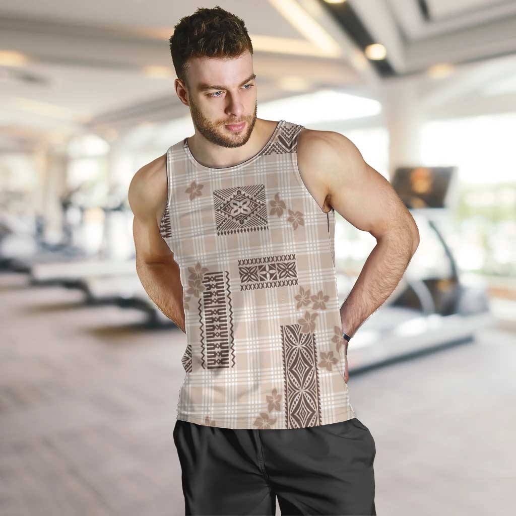 Hawaiian Quilt Tapa On Beige Palaka Motifs Men Tank Top