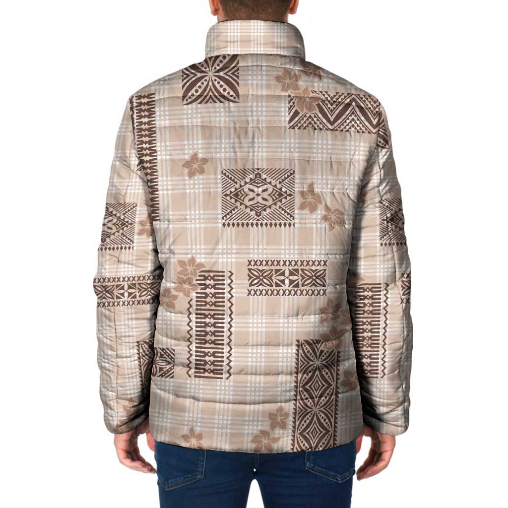 Hawaiian Quilt Tapa On Beige Palaka Motifs Padded Jacket