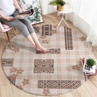 Hawaiian Quilt Tapa On Beige Palaka Motifs Round Carpet