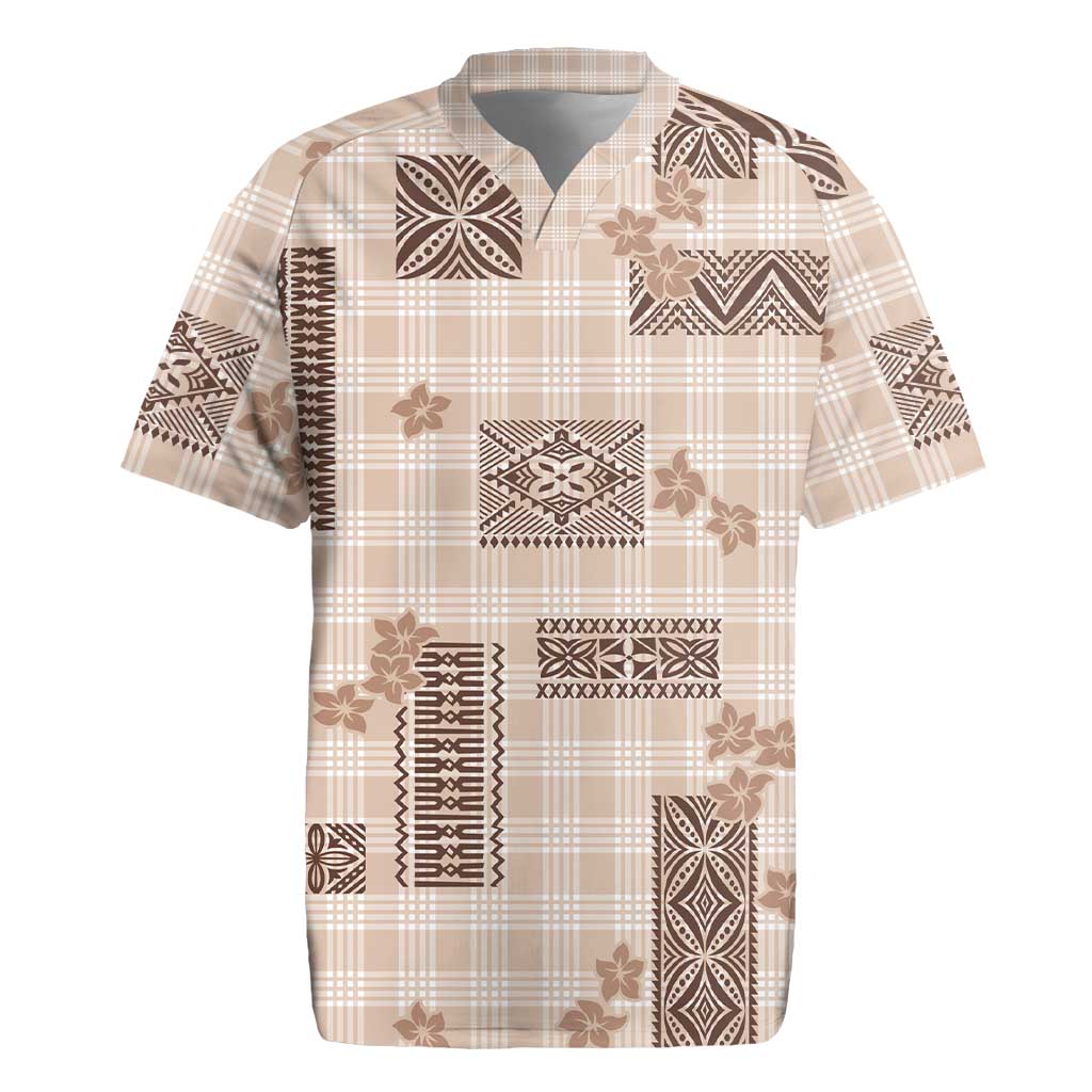 Hawaiian Quilt Tapa On Beige Palaka Motifs Rugby Jersey