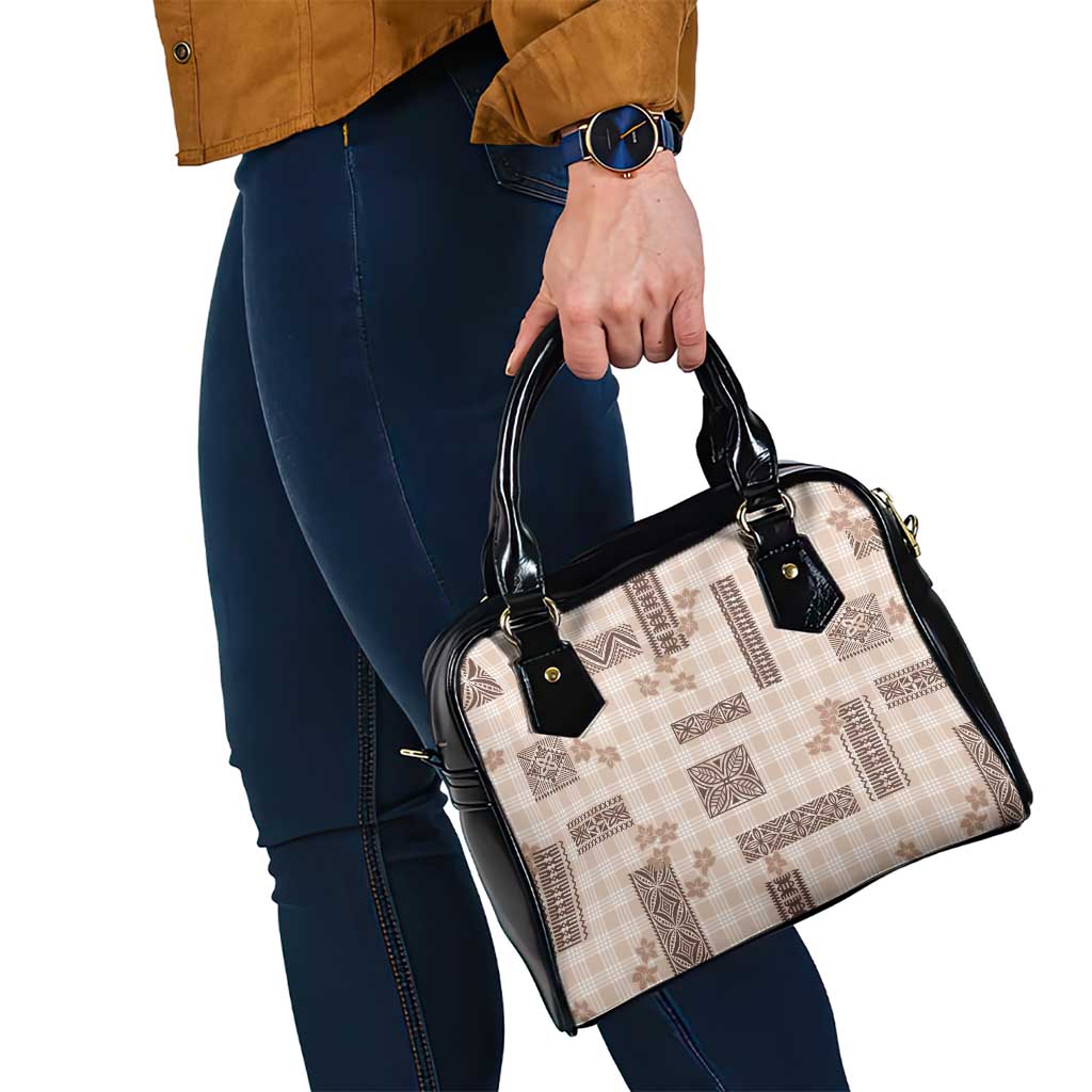 Hawaiian Quilt Tapa On Beige Palaka Motifs Shoulder Handbag